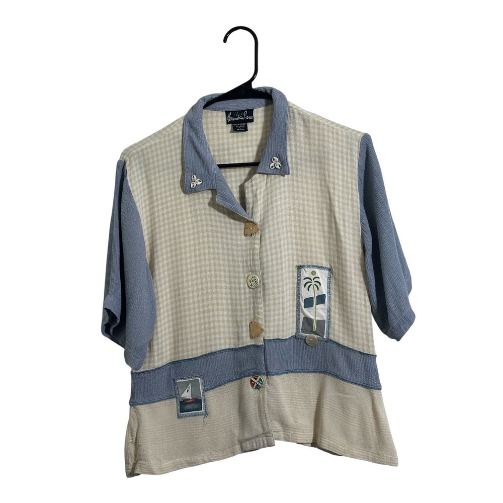 Alexandria‎ Pierce Vintage Nautical Patchwork Costal 90's Button Up Women's L